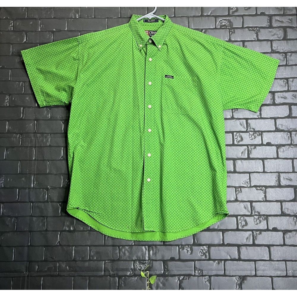 Vintage Chaps Ralph Lauren Button Down‎ Shirt Men's Large Green Short Sleeve